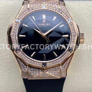HB Factory Hublot Classic Fusion 550.OS.1800.RX.1604.ORL19 40mm rose gold black rubber strap diamond bezel black dial replica watch