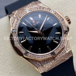 HB Factory Hublot Classic Fusion 550.OS.1800.RX.1604.ORL19 40mm Rose Gold Black Rubber Strap Diamond Bezel Black Dial