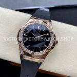 HB Factory Hublot Classic Fusion 550.OS.1800.RX.1804.ORL19 40mm Diamond Rose Gold Black Rubber Strap Black Dial