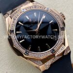 HB Factory Hublot Classic Fusion 550.OS.1800.RX.1804.ORL19 40mm Diamond Rose Gold Black Rubber Strap Black Dial