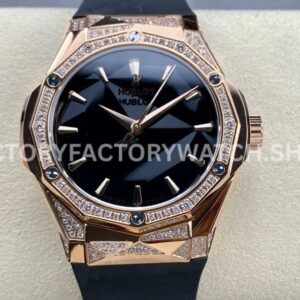 HB Factory Hublot Classic Fusion 550.OS.1800.RX.1804.ORL19 40mm diamond rose gold black rubber strap black dial replica watch