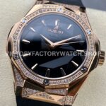 HB Factory Hublot Classic Fusion 550.OS.1800.RX.1804.ORL19 40mm Diamond Rose Gold Black Rubber Strap Black Dial