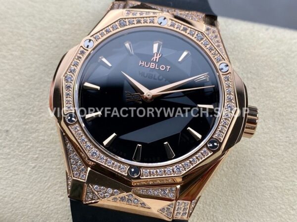 HB Factory Hublot Classic Fusion 550.OS.1800.RX.1804.ORL19 40mm Diamond Rose Gold Black Rubber Strap Black Dial
