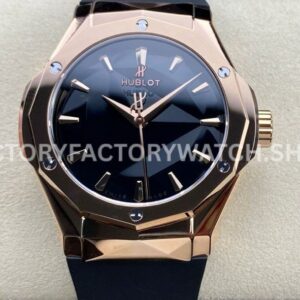HB Factory Hublot Classic Fusion 550.OS.1800.RX.ORL19 40mm rose gold black rubber strap black dial replica watch