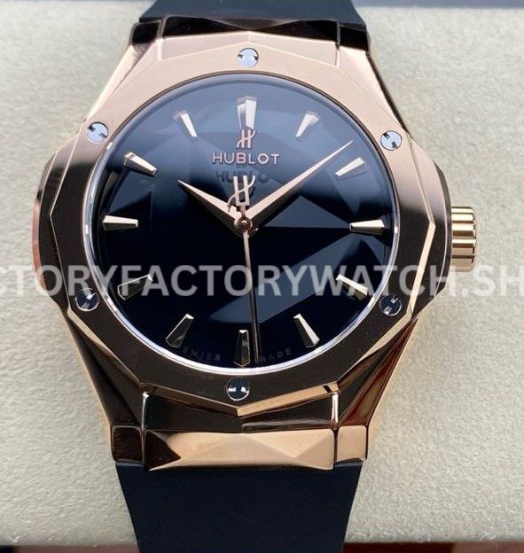 HB Factory Hublot Classic Fusion 550.OS.1800.RX.ORL19 40mm rose gold black rubber strap black dial replica watch