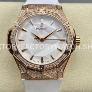 HB Factory Hublot Classic Fusion 550.OS.2200.RW.1604.ORL20 40mm rose gold white rubber strap diamond bezel white dial replica watch