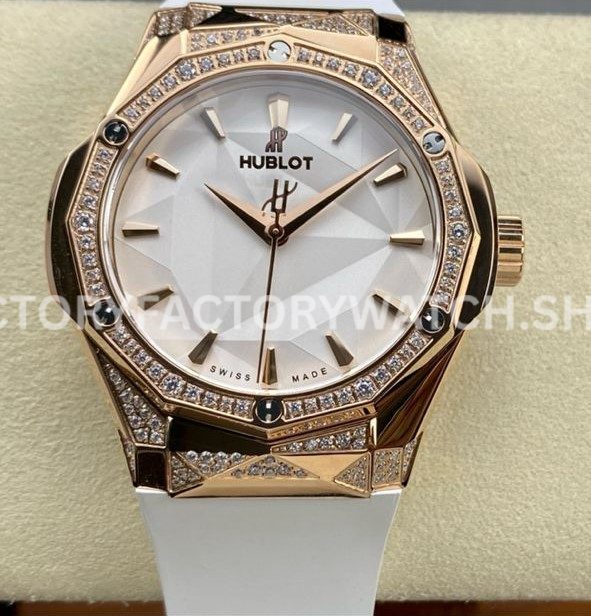 HB Factory Hublot Classic Fusion 550.OS.2200.RW.1804.ORL20 40mm diamond rose gold white rubber strap white dial replica watch