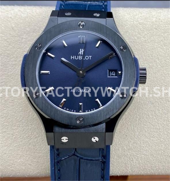 HB Factory Hublot Classic Fusion 565.CM.7170.LR 38mm steel leather strap blue dial replica watch