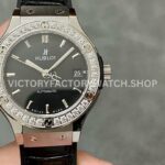 HB Factory Hublot Classic Fusion 565.NX.1470.RX.1204 38mm steel leather strap diamond bezel black dial replica watch