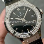 HB Factory Hublot Classic Fusion 565.NX.1470.RX.1204 38mm Steel Leather Strap Diamond Bezel Black Dial