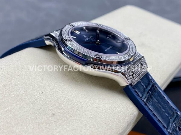 HB Factory Hublot Classic Fusion 565.NX.7170.LR 38mm Steel Diamond Bezel Leather Strap Blue Dial