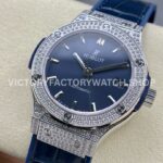 HB Factory Hublot Classic Fusion 565.NX.7170.LR 38mm Steel Diamond Bezel Leather Strap Blue Dial