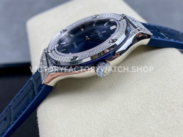 HB Factory Hublot Classic Fusion 565.NX.7170.LR 38mm Steel Diamond Bezel Leather Strap Blue Dial