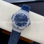 HB Factory Hublot Classic Fusion 565.NX.7170.LR 38mm Steel Diamond Bezel Leather Strap Blue Dial