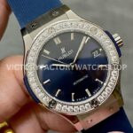 HB Factory Hublot Classic Fusion 565.NX.7170.RX.1204 38mm Steel Blue Rubber Strap Diamond Beze Blue Dial