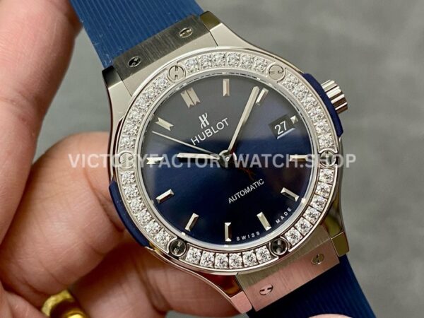 HB Factory Hublot Classic Fusion 565.NX.7170.RX.1204 38mm Steel Blue Rubber Strap Diamond Beze Blue Dial