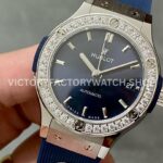 HB Factory Hublot Classic Fusion 565.NX.7170.RX.1204 38mm Steel Blue Rubber Strap Diamond Beze Blue Dial