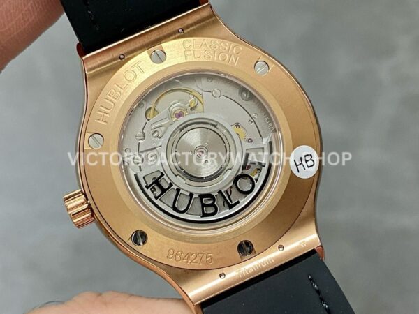 HB Factory Hublot Classic Fusion 565.OX.1480.LR.1204 38mm Rose Gold Leather Strap Diamond Bezel Black Dial