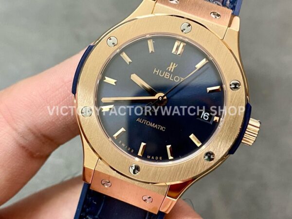 HB Factory Hublot Classic Fusion 565.OX.7180.LR 38mm Rose Gold Leather Strap Blue Dial