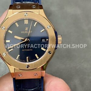 HB Factory Hublot Classic Fusion 565.OX.7180.LR 38mm rose gold leather strap blue dial replica watch