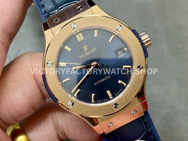 HB Factory Hublot Classic Fusion 565.OX.7180.LR 38mm Rose Gold Leather Strap Blue Dial