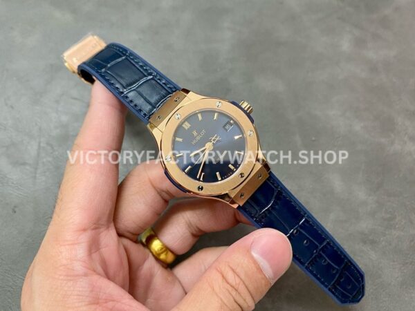 HB Factory Hublot Classic Fusion 565.OX.7180.LR 38mm Rose Gold Leather Strap Blue Dial