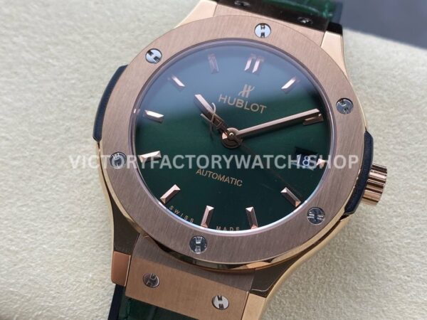 HB Factory Hublot Classic Fusion 565.OX.8980.RX 38mm Rose Gold Leather Strap Green Dial