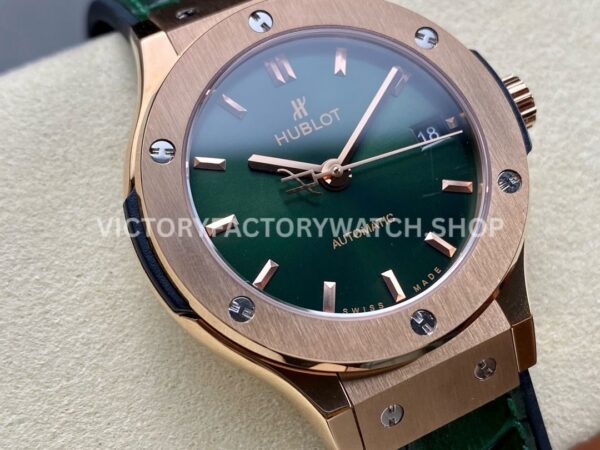 HB Factory Hublot Classic Fusion 565.OX.8980.RX 38mm Rose Gold Leather Strap Green Dial