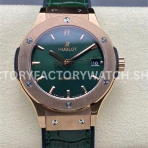 HB Factory Hublot Classic Fusion 565.OX.8980.RX 38mm rose gold leather strap green dial replica watch