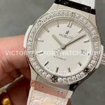 HB Factory Hublot Classic Fusion 582.NX.2610.RX.1204 38mm Steel Leather Strap Diamond Bezel White Dial