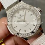 HB Factory Hublot Classic Fusion 582.NX.2610.RX.1204 38mm Steel Leather Strap Diamond Bezel White Dial