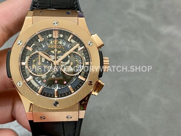 HB Factory Hublot Classic Fusion Aerofusion 525.OX.0180.LR 45mm rose gold leather strap skeletonized dial replica watch