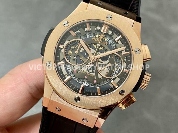 HB Factory Hublot Classic Fusion Aerofusion 525.ox.0180.lr 45mm Rose Gold Leather Strap Skeletonized Dial