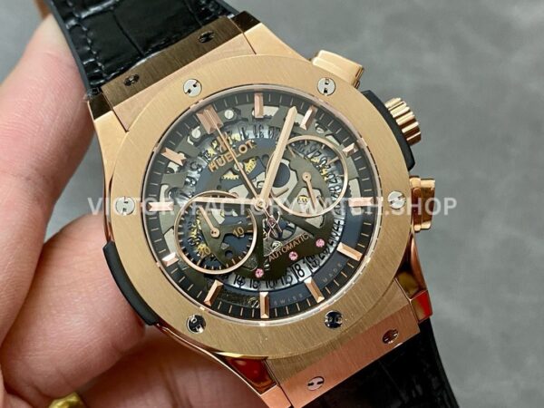 HB Factory Hublot Classic Fusion Aerofusion 525.ox.0180.lr 45mm Rose Gold Leather Strap Skeletonized Dial