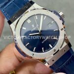 HB Factory Hublot Classic Fusion Blue 542.NX.7170.RX 42mm Blue Leather Strap Titanium Bezel Blue Dial