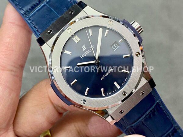 HB Factory Hublot Classic Fusion Blue 542.NX.7170.RX 42mm Blue Leather Strap Titanium Bezel Blue Dial