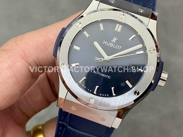 HB Factory Hublot Classic Fusion Blue 542.NX.7170.RX 42mm Blue Leather Strap Titanium Bezel Blue Dial