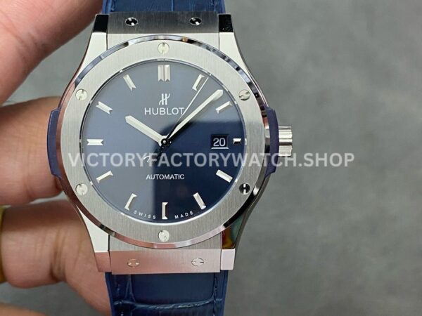 HB Factory Hublot Classic Fusion Blue 542.NX.7170.RX 42mm blue leather strap titanium bezel blue dial replica watch