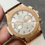HB Factory Hublot Classic Fusion Chronograph 45mm Rose Gold Leather Strap White Dial