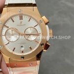 HB Factory Hublot Classic Fusion Chronograph 45mm rose gold leather strap white dial replica watch