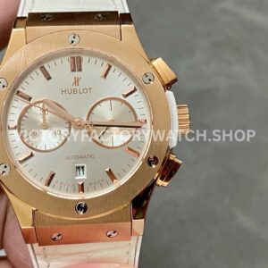 HB Factory Hublot Classic Fusion Chronograph 45mm rose gold leather strap white dial replica watch