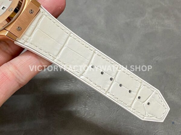 HB Factory Hublot Classic Fusion Chronograph 45mm Rose Gold Leather Strap White Dial