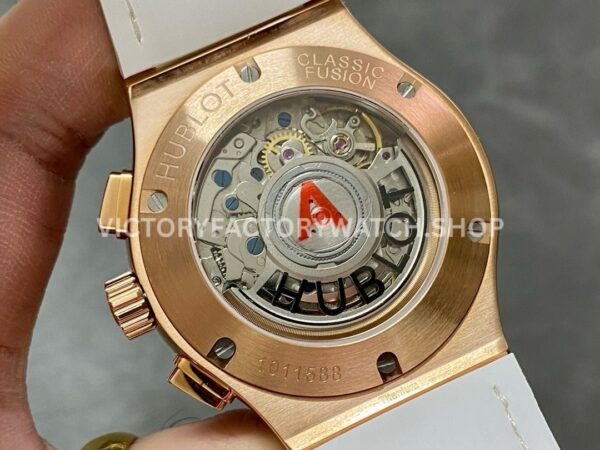 HB Factory Hublot Classic Fusion Chronograph 45mm Rose Gold Leather Strap White Dial