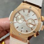 HB Factory Hublot Classic Fusion Chronograph 45mm Rose Gold Leather Strap White Dial