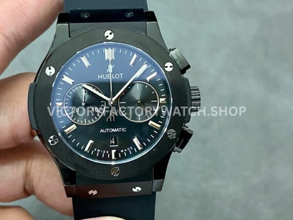 HB Factory Hublot Classic Fusion Chronograph 521.CM.1171.RX 45mm rubber strap ceramic bezel black dial replica watch