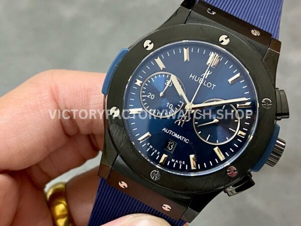HB Factory Hublot Classic Fusion Chronograph 521.CM.7170.RX 45mm Blue Rubber Strap Ceramic Bezel Blue Dial