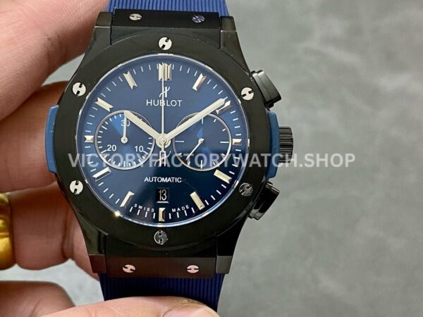 HB Factory Hublot Classic Fusion Chronograph 521.CM.7170.RX 45mm blue rubber strap ceramic bezel blue dial replica watch