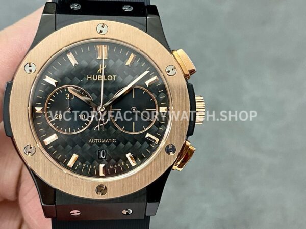 HB Factory Hublot Classic Fusion Chronograph 521.CO.1781.RX 45mm rubber strap rose gold bezel black dial replica watch