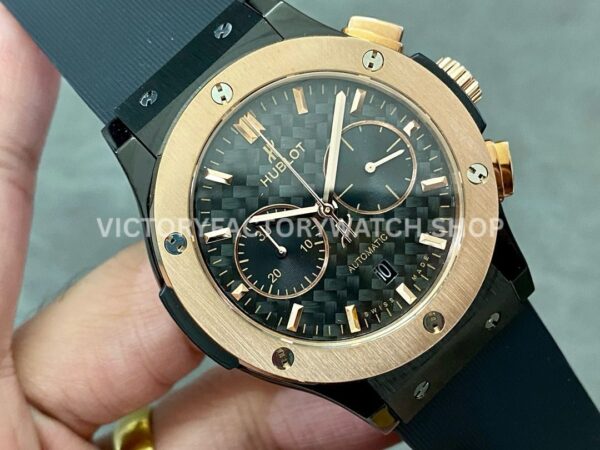 HB Factory Hublot Classic Fusion Chronograph 521.CO.1781.RX 45mm Rubber Strap Rose Gold Bezel Black Dial