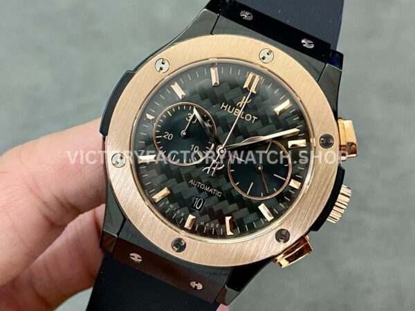 HB Factory Hublot Classic Fusion Chronograph 521.CO.1781.RX 45mm Rubber Strap Rose Gold Bezel Black Dial